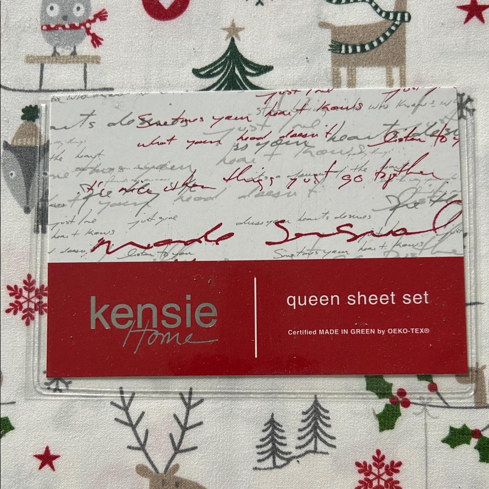 Kensie Festive Queen Sheet Set with Red and Green Accents